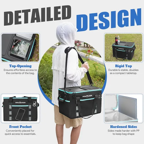 Miniatura 8 de INSMEER Soft Cooler Bag with Hard Shell & 2 Cup Holders, Portable 40L/70 Cans Collapsible Cooler Bags Insulated with Leakproof for Travel, ice