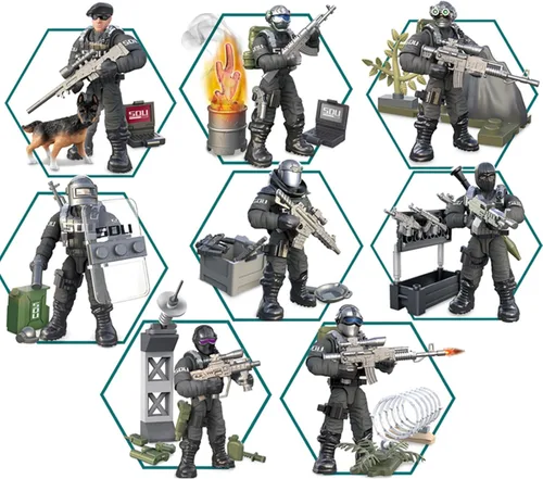 Miniatura 3 de MEIEST SWAT - Juego de 8 figuras de acción de policía urbana con múltiples accesorios de armas militares, juego de recuerdos de fiesta