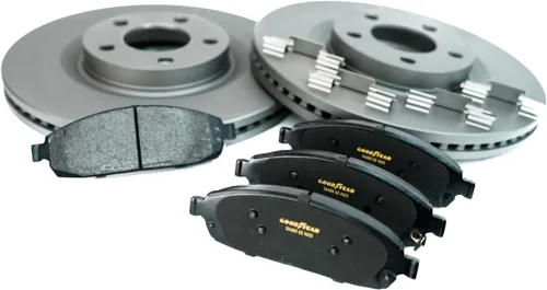 Goodyear | Rotores delanteros premium (2) y pastillas de freno (4) para: Infiniti G35 (2007-2008); Infiniti JX35 (2013); Infiniti QX60 (2014-2020);