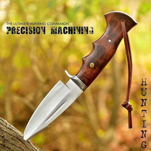 Miniatura 5 de Poshland Cuchillo de caza hecho a mano, cuchillo EDC de hoja fija Bushcraft de 10 pulgadas con hoja de acero D2, mango de madera de nogal, funda