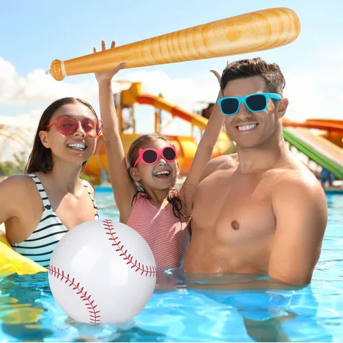 Miniatura 6 de durony Juego de béisbol inflable de 5 piezas, incluye 2 piezas de bate de béisbol de 31.5 pulgadas, 3 piezas de 5.5 pulgadas, playa, béisbol