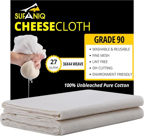 Miniatura 15 de Sufaniq Estameña de grado 90 de 63 pies cuadrados sin blanquear, tela 100 % de algodón ultrafino, reutilizable para cocinar, colar, hacer queso