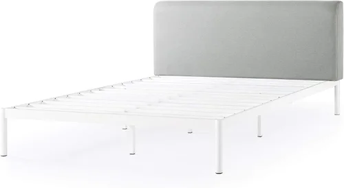 Miniatura 4 de Mellow BREE - Cama de plataforma de metal con cabecera curvada y tapizada, listones de acero, fácil montaje, gris cielo, tamaño matrimonial