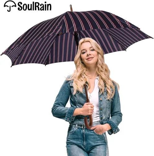 Miniatura 3 de SoulRain Paraguas clásico con mango de madera de 48 pulgadas, apertura automática, resistente al viento, transparente, irrompible, paraguas