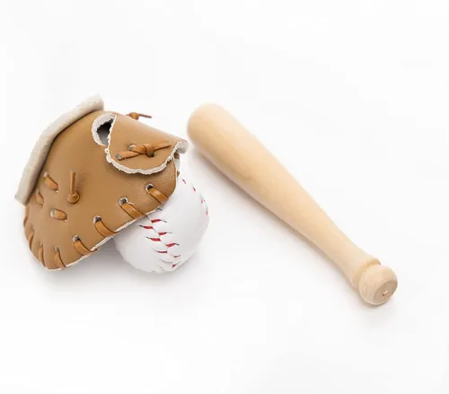 Miniatura 4 de Accesorios para casa de muñecas en miniatura, juego de bate de béisbol deportivo, guante y pelota para mini, casa de muñecas, cocina, jardín