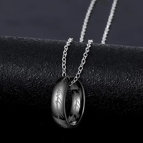Miniatura 5 de Collar de cadena con colgante de anillo de acero inoxidable chapado en oro grabado
