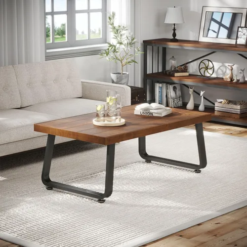 Miniatura 7 de IBF Mesa de centro rústica, mesa de té de madera maciza industrial, mesa de centro de madera real, mesa de café rectangular moderna y minimalista