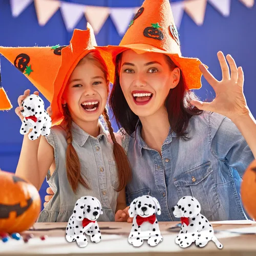 Miniatura 7 de Jiuguva 6 juguetes de peluche para perros dálmatas, perros manchados, realistas, suaves, dálmatas, recuerdos de fiesta para Halloween, carnaval