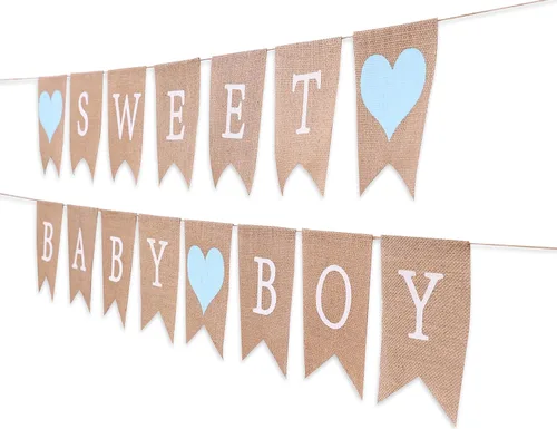 Miniatura 6 de Cartel de arpillera Sweet Baby Boy – Decoraciones rústicas para baby shower, accesorios para fotos (Sweet Baby Boy Blue)