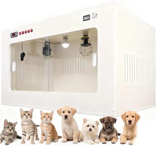 QIANG Incubadora de perrera transpirable visible con calefacción, caja grande para cachorros y gatitos, cuenta con diseño transparente y control de