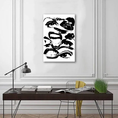 Miniatura 5 de Arte de pared retro hipster – Arte extraño en blanco y negro de los años 70 con ojos femeninos y labios – Impresión abstracta preppy – Decoración