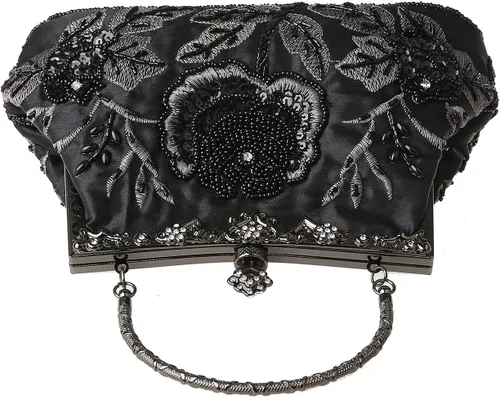 Miniatura 4 de Bolso de mano de estilo vintage con cuentas florales y strass para mujer, con bordado de lentejuelas, bandolera para novia, boda, fiesta