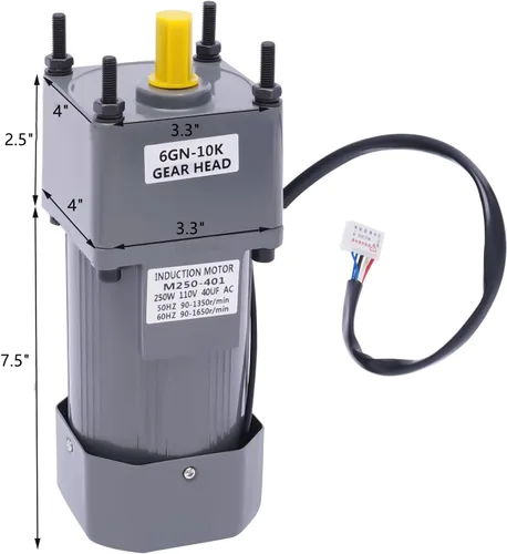 Miniatura 3 de Motor de engranajes eléctrico 110V 250W 10K Monofásico de alto par motor reductor de engranajes de CA 0-135 RPM Controlador de velocidad variable