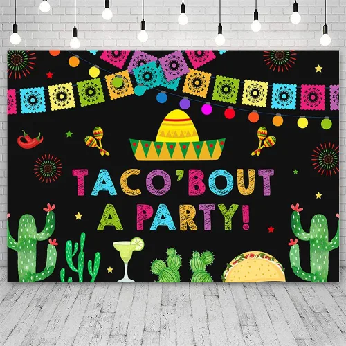 Miniatura 2 de Telón de fondo de fiesta de 7 x 5 pies, banderas coloridas de cactus, fondo de fotografía, decoración de baby shower, fiesta mexicana, despedida