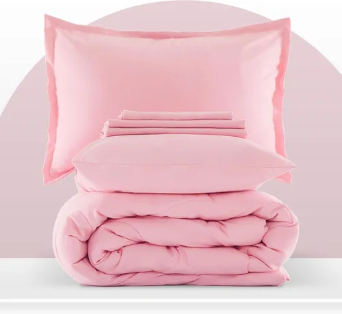 Miniatura 5 de Juego de ropa de cama SLEEP ZONE para niños, tamaño individual, rosado - Juego súper lindo y suave de 5 piezas para niñas, con edredón, sábana