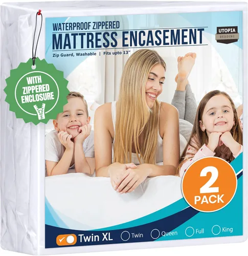 Utopia Bedding - Protector de colchón impermeable Twin XL (Paquete de 2), Funda para colchón con cierre, a prueba de chinches y ácaros, cubierta de
