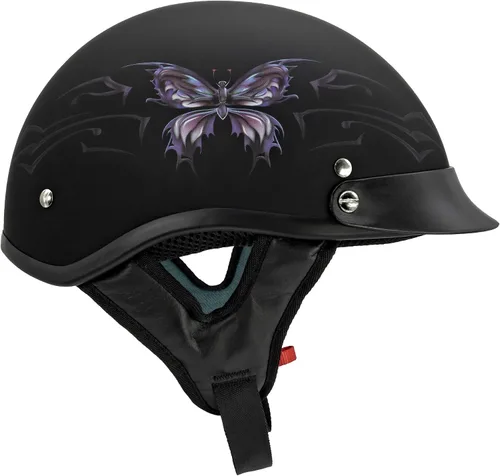 Miniatura 2 de VCAN Cruiser Intricate Butterfly - Casco para motocicleta Mariposa negra plana