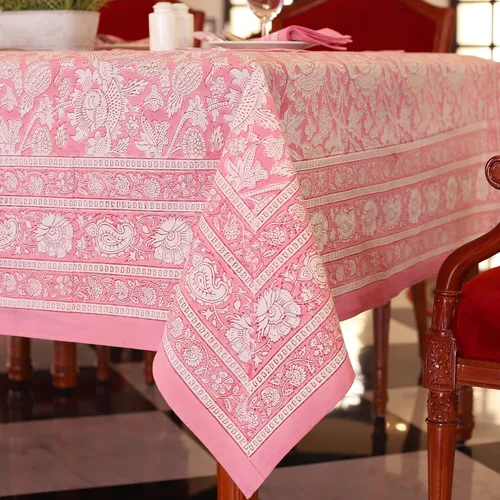 Miniatura 10 de Labhanshi Mantel rectangular de 6 plazas de algodón prelavado con estampado indio a mano, 60 x 90 pulgadas, diseño floral de algodón prelavado