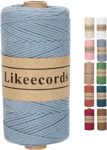 Miniatura 51 de Likeecords Cuerda de algodón 100% hilo de ganchillo de 0.079 pulgadas, cuerda trenzada de macramé, cuerda de macramé, hilo de ganchillo para regalo