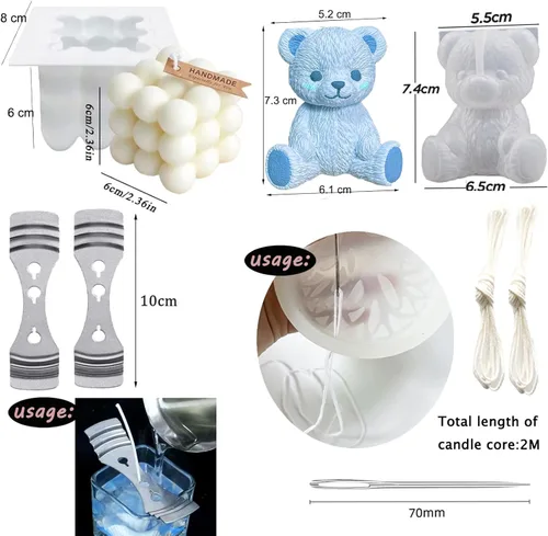 Miniatura 2 de Molde de silicona de oso de peluche 3D de burbujas y bolas superpuestas 3D con soportes para agujas de vela para decoración de mesa de jabón de vela