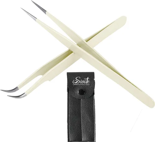 Miniatura 7 de SIVOTE Pinzas de pestañas para extensiones de pestañas para volumen, aislamiento y pestañas clásicas, paquete de 6, negro y rosa