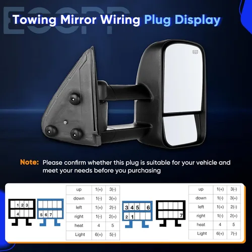 Miniatura 8 de ECCPP Juego de espejos de remolque, reemplazo en pareja, compatible con Chevy Silverado 1500 2500 HD 3500 Suburban 1500 2500 Tahoe para GMC Sierra