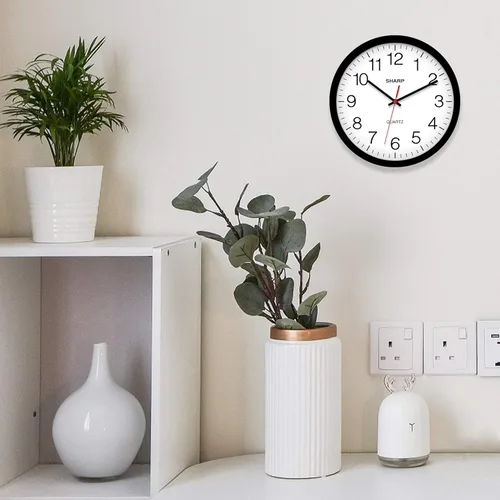 Miniatura 6 de Reloj de pared Sharp – Negro, silencioso sin tictac de 12 pulgadas, de cuarzo de calidad, funciona con pilas, redondo, fácil de leer, para hogar