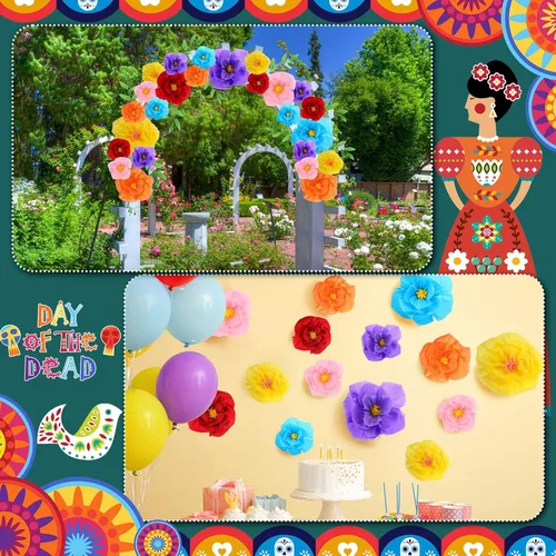 Miniatura 5 de TaoBary 18 flores de papel mexicanas para fiesta, crepé, flores de papel para carnaval, decoraciones de fiesta mexicana para bodas, cumpleaños