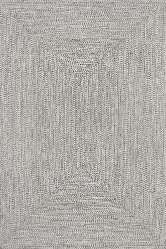 Miniatura 3 de nuLOOM Wynn Tapete trenzado para interiores y exteriores, 6 pies, cuadrado, color gris claro/sal y pimienta