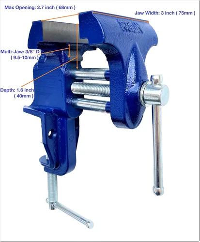Miniatura 2 de Rolin Vise Abrazadera de trabajo de madera Herramientas ligeras de 3 pulgadas Pequeño tornillo de banco de mesa de tornillo de banco azul