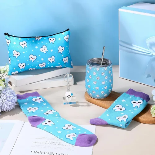 Miniatura 5 de Sliner Cna Week - Juego de 4 regalos para asistente dental higienista de 12 onzas, vaso de acero inoxidable con dientes azules, bolsa de cosméticos