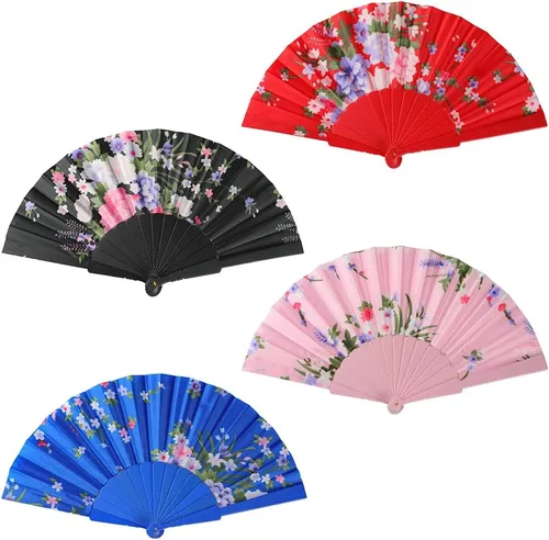 Miniatura 18 de HUNANBANG 4 abanicos de mano plegables de bambú oriental, solo para adultos, regalo de boda, recuerdos de fiesta, decoración de bricolaje