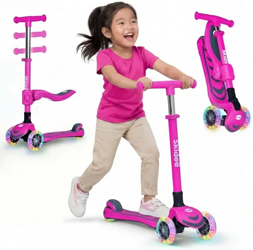 Miniatura 19 de SKIDEE Kick Scooter for Kids Ages 3-5 Foldable 3 Wheel Scooter with Lean-to-Steer, Adjustable Height, Removable Seat & LED Light Wheels Toddler