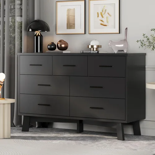 Miniatura 16 de Xixini Cómoda para dormitorio, cómoda moderna de 6 cajones con base resistente en forma de X, organizador de almacenamiento de ropa doble de madera