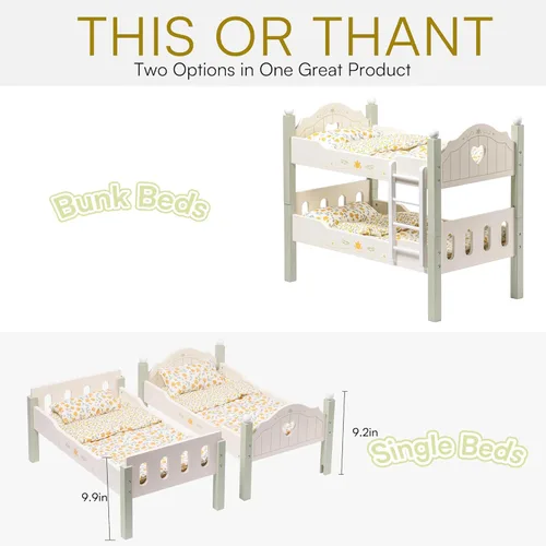 Miniatura 9 de ROBOTIME Litera para Muñeca de Bebé, Cuna de Muñeca de Madera para Muñecas de 18 Pulgadas, Juguete de Muebles para Muñeca American Girl con Ropa