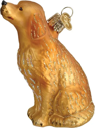 Old World Christmas Figura decorativa colgante de Golden Retriever de vidrio soplado para árbol de Navidad, decoración festiva artesanal, colección