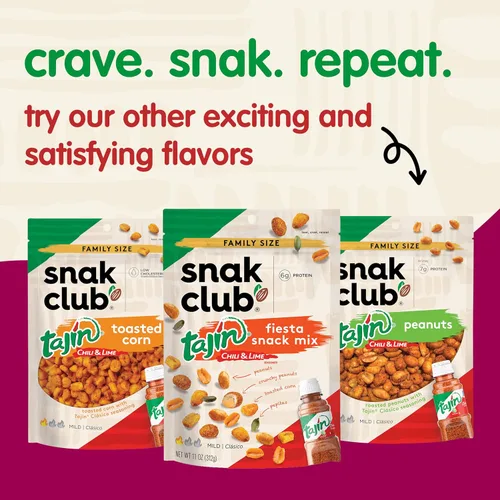 Miniatura 7 de Snak Club Tajin - Cacahuetes crujientes, nueces con chile y condimento de lima, suave, sin colores ni sabores artificiales, bolsa resellable de 10.5