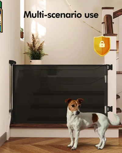 Miniatura 6 de 2 puertas retráctiles para bebé, puerta de malla para perros, 33.6 pulgadas de alto, se expande a 55 pulgadas de ancho, ajuste esencial de seguridad