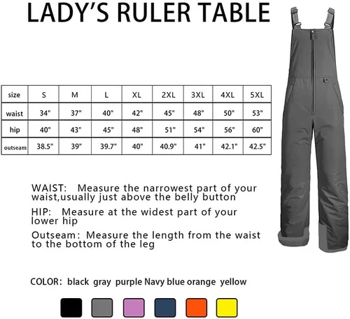Miniatura 7 de Pivanzore Pantalones de esquí para mujer, overol de nieve sin mangas, impermeable, resistente al viento, aislado, para invierno, cálido