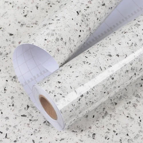 Miniatura 8 de Papel de contacto de terrazo gris y blanco de 88 x 16 pulgadas, papel adhesivo de granito para encimera de cocina, papel tapiz adhesivo