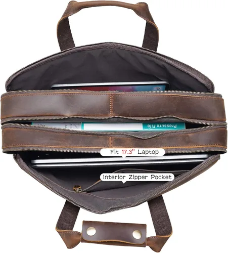 Miniatura 6 de Polare - Maletín de cuero de grano completo XL de 18 pulgadas para hombres, maletín de viaje de negocios, bolsa de mensajero para portátil de 17.3