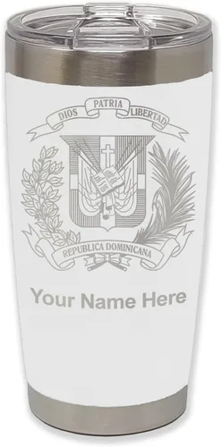 Miniatura 30 de LaserGram Taza aislada al vacío de 20 onzas, escudo de armas, República Dominicana, grabado personalizado incluido (gris)