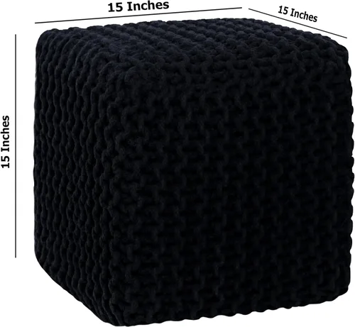 Miniatura 3 de COTTON CRAFT Puf Cubo Trenzado – Otomana de Cordón de Algodón Tejido a Mano Cable Dori – Taburete para Pies – Puf de Piso – Reposapiés – Asiento
