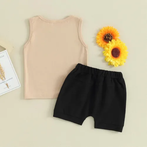 Miniatura 63 de Ropa de bebé niño sin mangas + pantalones cortos con estampado a rayas con bolsillos, 2 piezas de trajes de verano
