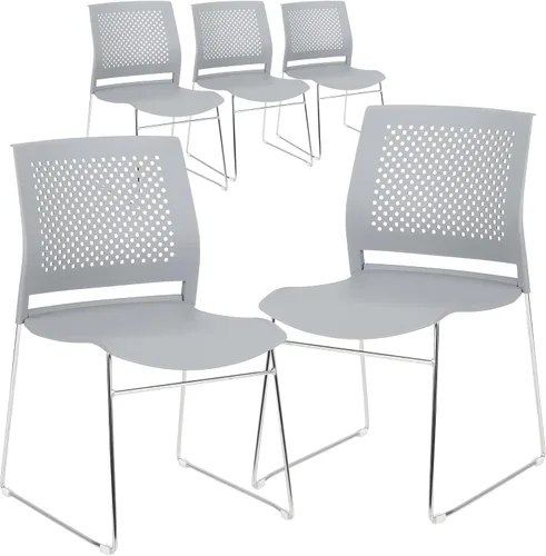 Miniatura 8 de Norwood Silla apilable de oficina con base de trineo cromado, con respaldo perforado (paquete de 5)