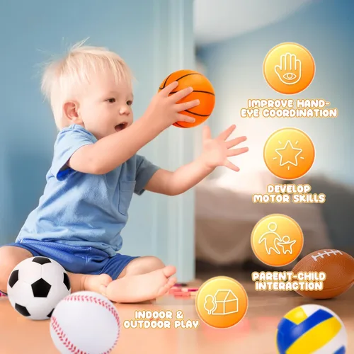 Miniatura 4 de Pelotas para niños pequeños y bebés, juguetes suaves para bebés, paquete de 6 pelotas de espuma de 3.5 pulgadas, conjunto deportivo para niños, 6
