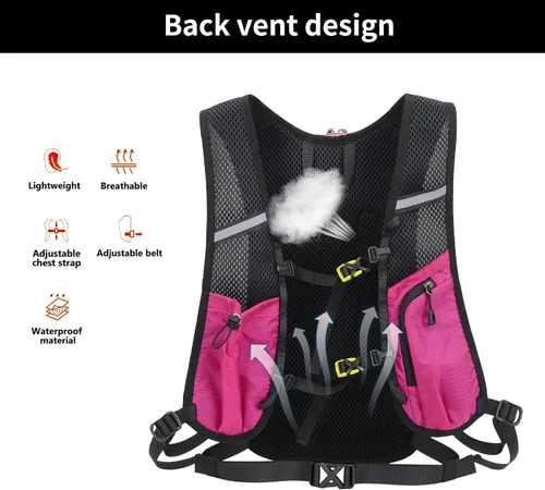 Miniatura 4 de Mochila de senderismo pequeña de 15 L Mochila de hidratación ligera para hombres y mujeres, mochila de senderismo a prueba de warterproof para Rosa