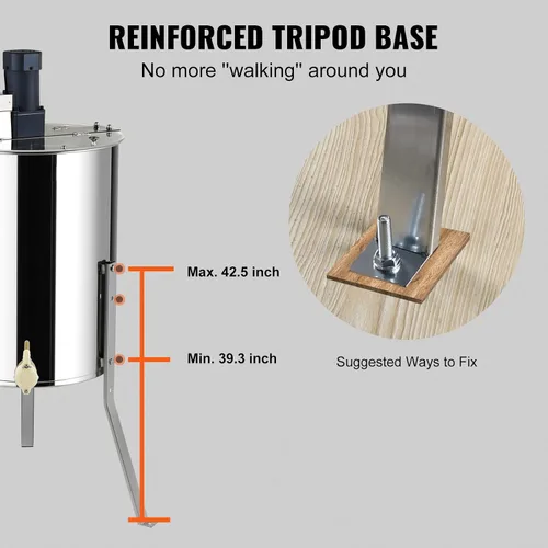Miniatura 5 de Happybuy Extractor eléctrico de miel, 4/8 marcos giratorios de acero inoxidable para apicultura, soporte ajustable en altura, centrífuga de tambor