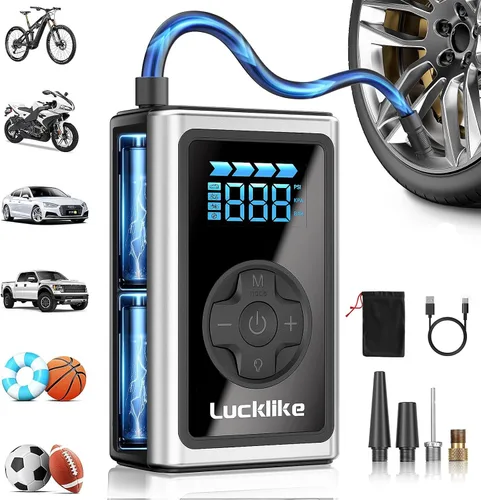 Lucklike Compresor de aire portátil para inflador de neumáticos, bomba de bicicleta inalámbrica de 150 PSI, bomba de aire 5 veces más rápida para
