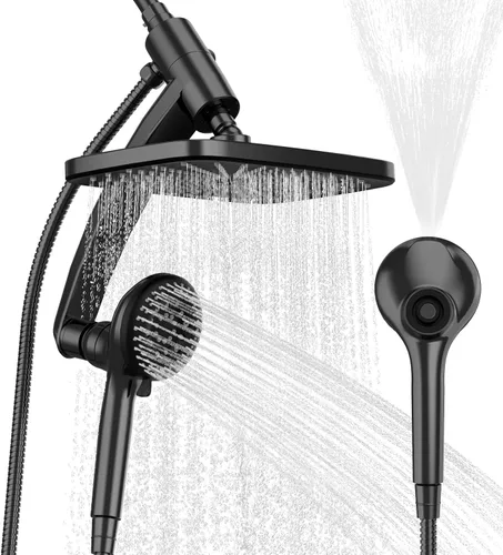 Miniatura 8 de Cabezal de ducha de mano de alta presión de 10 pulgadas con brazo de extensión de 11 pulgadas, 9 ajustes ajustables antifugas con soporte/manguera